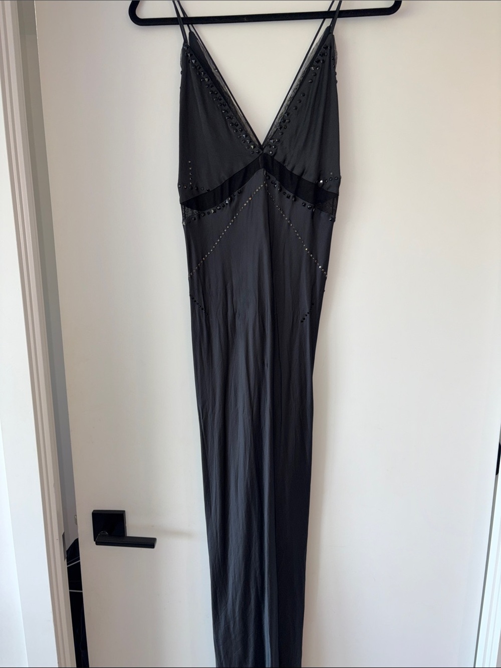 Black Beaded Slit Slip Dress